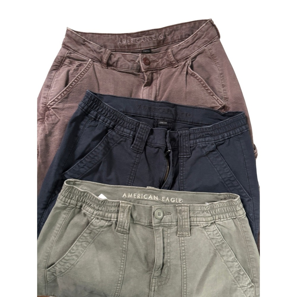 American Eagle Women Cargo Utility Pants Size 4 Green Navy Brown Lot of 3 Bundle